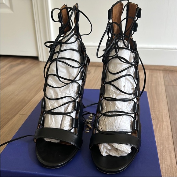 Aquazzura Shoes - Aquazzura “Amazon 105” Black Lace-Up Gladiator Heels